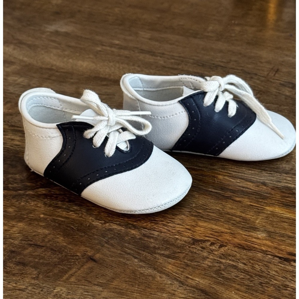 RARE VINTAGE Baby Saddle Oxford Shoes Blue & Navy Size 1 Gold Bug